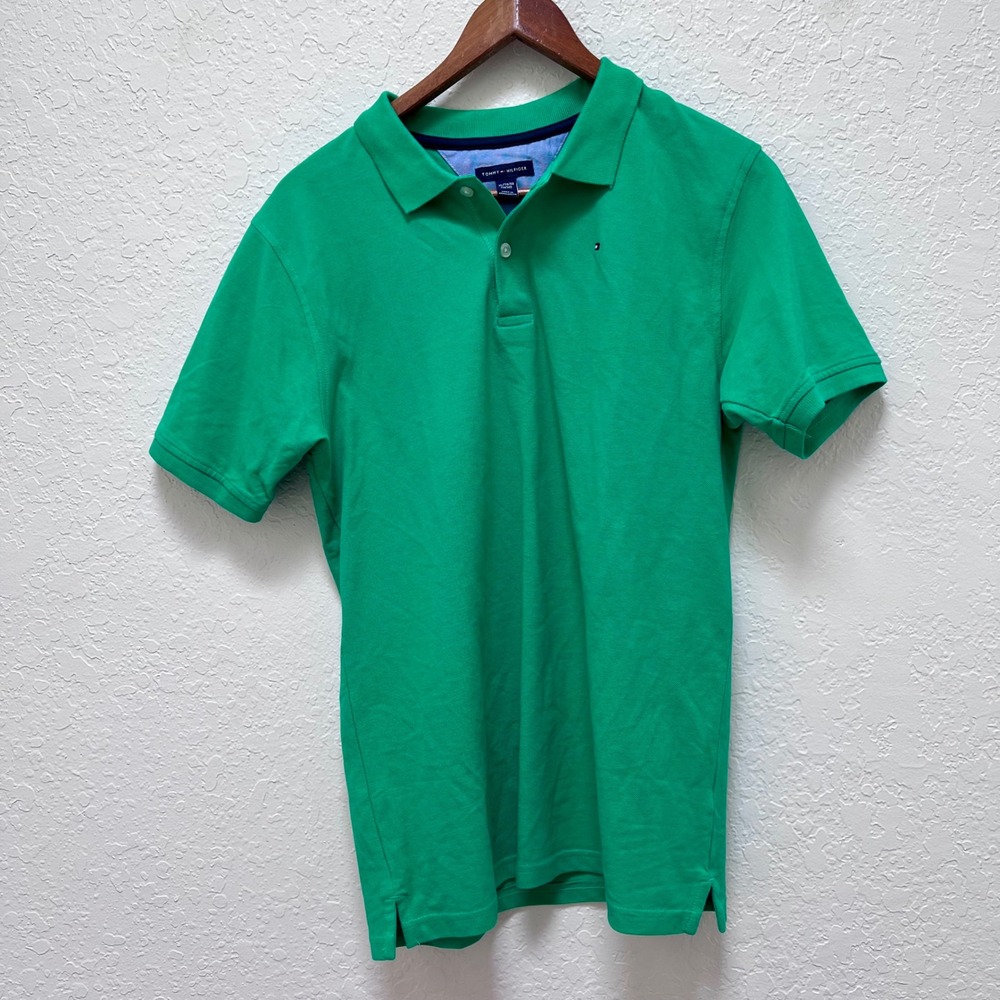 Tommy‎ Hilfiger Mens Green Cotton Pique Short Sleeve Polo Shirt Preppy